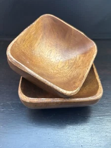 Set Of 2 Small Carved Wood Bowls 3 x 3 Square Bowls - Picture 1 of 8