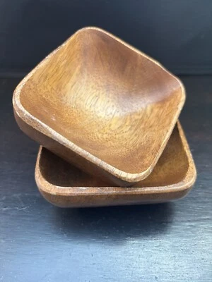 Set Of 2 Small Carved Wood Bowls 3 x 3 Square Bowls - Image 1 of 4