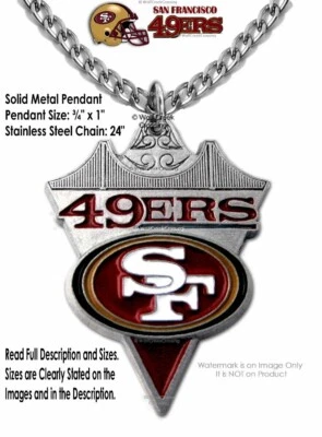 SAN FRANCISCO 49ERS NECKLACE Stainless Steel Chain NFL Football ¾" x 1" Logo #C' - Image 1 of 4