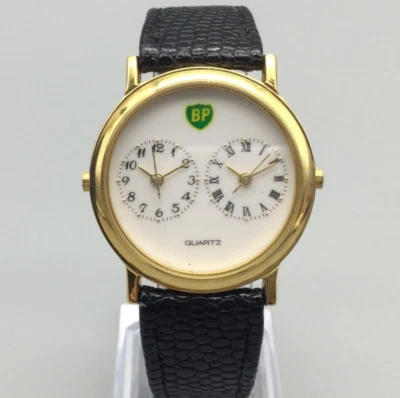 Vtg British Petroleum Watch Unisex 33mm Gold Tone Dual Dial New Battery - Image 1 of 4