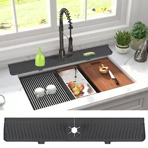 30 inch Sink Splash Guard Mat,Silicone Faucet Handle Drip Catcher Tray, Longe... - Picture 1 of 7