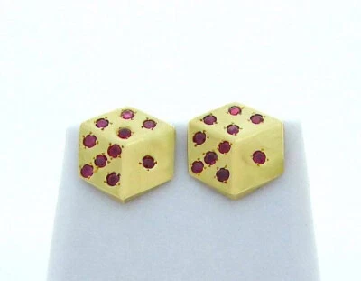 18K DICE CUFFLINKS RUBY DICE CUFFLINKS 3 DIMENSIONAL - Image 1 of 4
