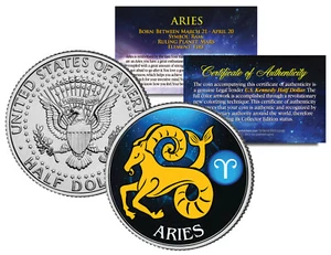 ARIES - Horoscope Astrology Zodiac - JFK Kennedy Half Dollar U.S. Coin - Picture 1 of 3
