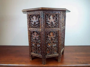 Antique Anglo Indian Decorative Octagonal Side Table Folding Base English Market - Picture 1 of 12
