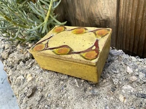 ALFARAZ vtg GLAZED CERAMIC TRINKET BOX w/ LID 4.5 x 3.25 INCH Small Pottery MCM - Picture 1 of 9