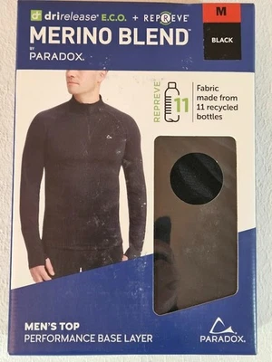 Top Paradox Para Hombre 1/4 Cremallera Mezcla Merino Rendimiento Capa Base, Negro, Talla M Foto 1 de 4