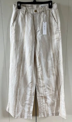 NWT AG Stella LOW SLUNG PALAZZO Linen Blend Wide Leg Ivory Beige Stripe Pant 27 - Image 1 of 4
