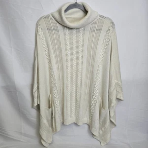 Mantón/poncho tejido con cuello capucha mercado negro de la Casa Blanca, marfil/crema, talla S/M - Imagen 1 de 9