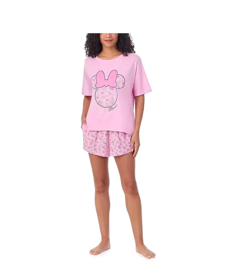 Disney Womens Size X-Small 0 2 Minnie Mouse Pajama Set 2-Piece Short Sleeve