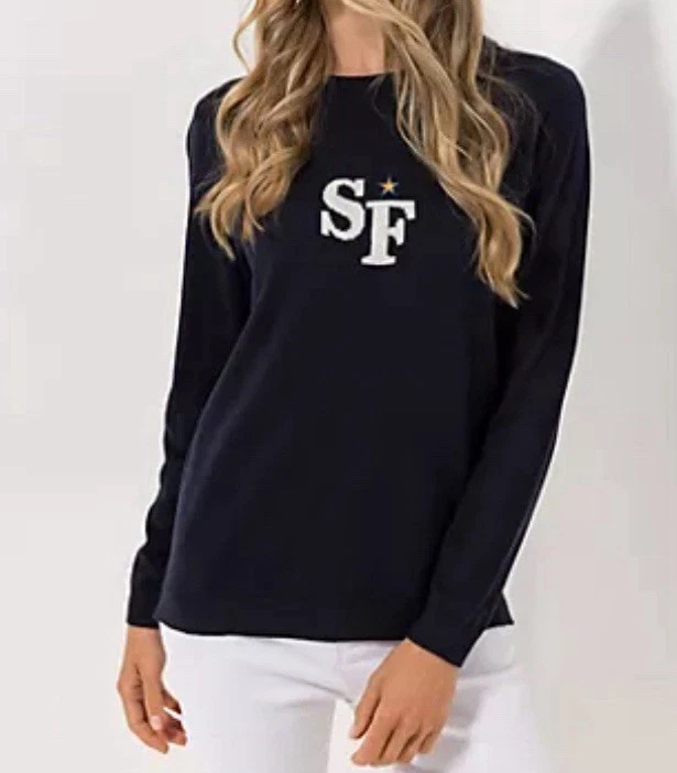 STRANDFEIN Pullover Rundhalsausschnitt Logo-Intarsie figurumspielend. Gr.42.   a - Bild 1 von 4