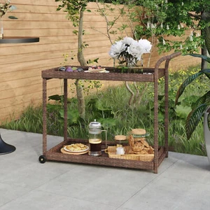 Tidyard Bar Cart with Handle and Castors Brown Poly Rattan Serving Cart G0K3 - Picture 1 of 6