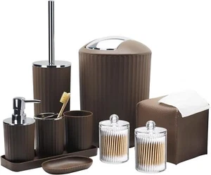 10 Piece Brown Bathroom Accessories Set with Trash Can, Toothbrush Holder - Picture 1 of 56