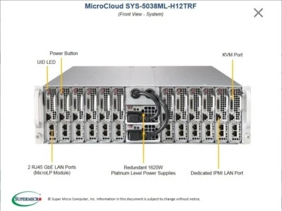 Supermicro Microcloud 3U 12 Node Server 5038ML-H12TRF X10SLE-F E3-1240V3 16GB - Image 1 of 4