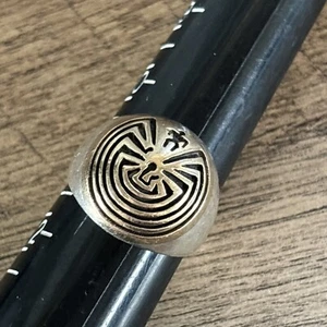 Calvin Peterson Navajo Sterling Silver & 14k Gold Man In The Maze Ring Sz 11 - Picture 1 of 10