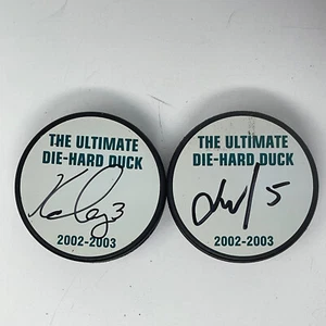 Anaheim Ducks 2002-2003 Keith Carney & Vitaly Vishnevski Signed NHL Hockey Puck - Picture 1 of 3
