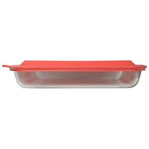 Pyrex (1) 233 3qt Glass Baking Dish and (1) 233-PC Red Plastic Lid - Picture 1 of 9