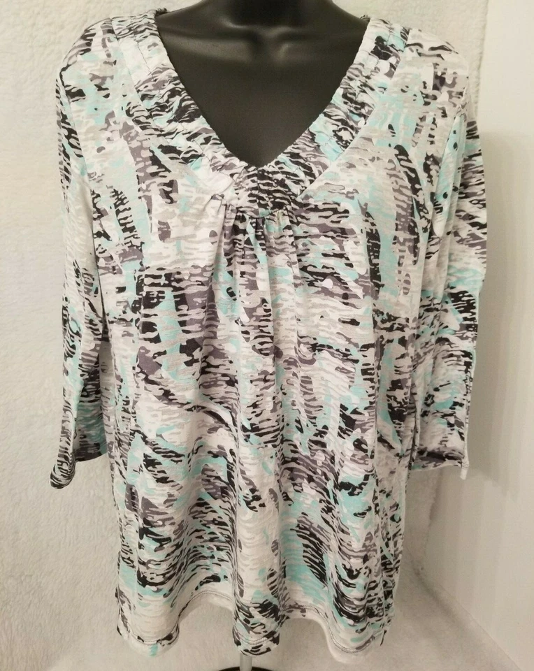 Tribal Womens Shirt Top Blouse Size XL X Large Blue Black Gray White - Image 1 of 4
