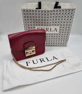 Furla Maroon Red Metropolis Leather Mini Crossbody Shoulder Bag Purse + Dustbag - Picture 1 of 12