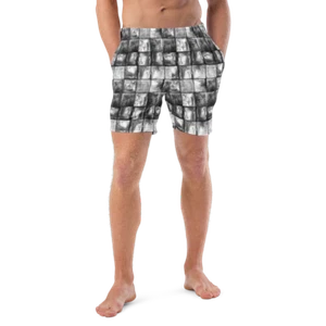 Black Gray White Marbled Squares Custom Print Men's Swim Trunks 2XS-6XL - Picture 1 of 47