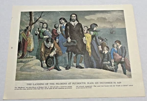 Currier und Ives 1968 Buchdruck 9"x12" Pilgrims Landing Indianer - Bild 1 von 4