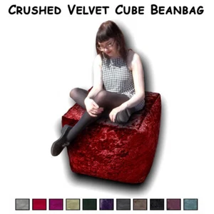 CRUSHED VELVET CUBE Pouffe Beanbag Footstool interlined Filled OR Cover UK - Picture 1 of 23