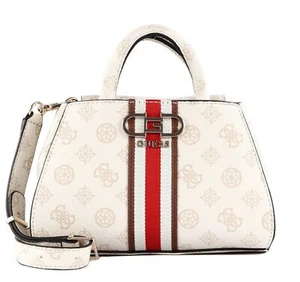 GUESS Nelka Mini Satchel Umhängetasche Handtasche Tasche Cream Logo beige rot - Bild 1 von 5