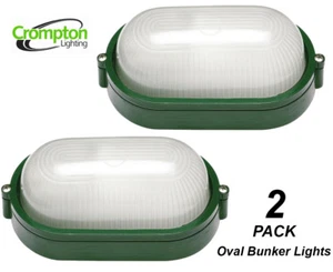 2 x Bunker Lights Outdoor Plain Glass Oval Metal Aluminium Small Green IP44 - Picture 1 of 1