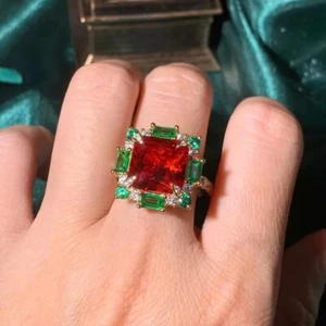 9ct Lab Created Princess Cut Orange Sapphire 14k Gold Plated Cocktail Women Ring - Picture 1 of 9