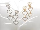 Heart Clip on Earrings Women New 2" Dangles Gold or Silver