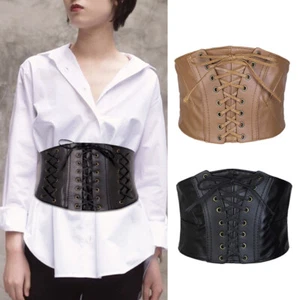 Adjustable PU Leather Cummerbund Lace-up Corset Belt Steampunk Dresses Waistband - Picture 1 of 15
