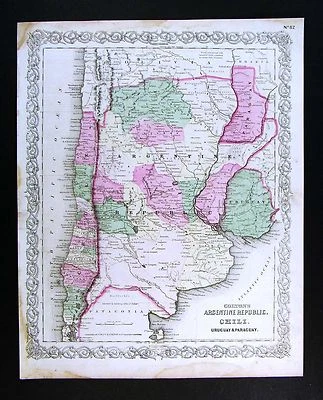 Mapa Colton 1866 - Argentina Paraguay Uruguay Chile Buenas Aires - Sudamérica Foto 1 de 3
