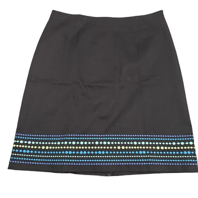 Geoffrey Beene Sport Women's Skirt Sz 6 Black Embroidered Decorative Trim Bk Zip - Image 1 of 4