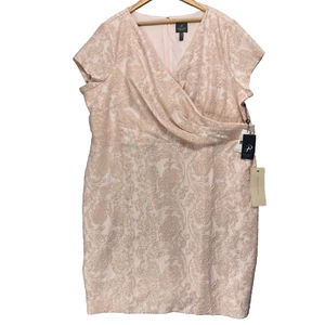Adrianna Papell Dress Womens 24W Pink Metallic Jacquard Sheath Short Sleeve - Picture 1 of 17