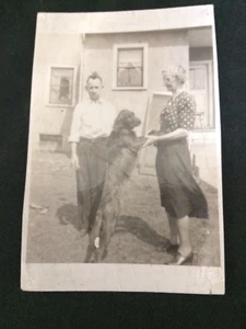 Vintage 30s IRISH SETTER DOG & Owner Holding Paws Photograph Snapshot - Bild 1 von 6