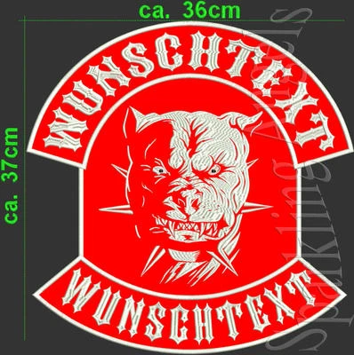 PITBULL  Rückenaufnäher  oben unten-motiv Mit  Wunschtext ca.H35xB35cm - Bild 1 von 4