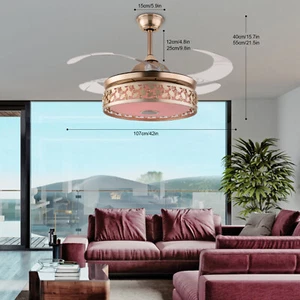 42 Inch Retractable Invisible Ceiling Fan with Light and Bluetooth Speaker - Picture 1 of 11