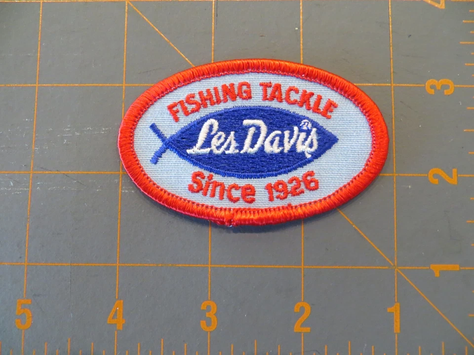 Vintage Mint Fishing Patch - Les Davis Fishing Tackle  - 3 x 1 3/4 inch - Image 1 of 1