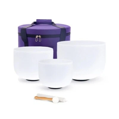  Juego de chakras cuenco cantor cristal cuarzo esmerilado 3 piezas 8"G 10"E 12"C sonido curación Foto 1 de 4