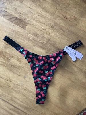 VS Shine Strap Rhinestone Brazilian Thong Swim Bottom Strawberries Cherries S - Image 1 of 3