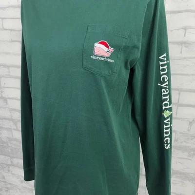 Camiseta Vineyard Vines Mujer XL Verde Manga Larga Bolsillo Papá Noel Ballena Algodón Foto 1 de 4