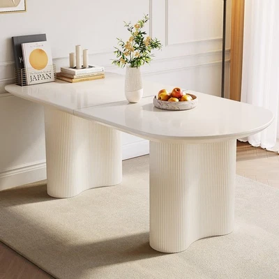 63" Oval Dining Table Modern Kitchen Table for 4-6 People Cream White Table Only - Image 1 of 4