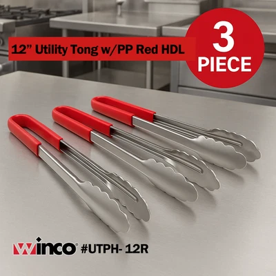 Pinzas utilitarias resistentes al calor WINCO UTPH-12R 12′′ - mango rojo - grado comercial Foto 1 de 4