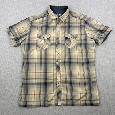 Camisa Kuhl Para Hombres Grande Beige A Cuadros Lujo Perla A Presión Manga Corta Rancho Occidental Foto 1 de 4