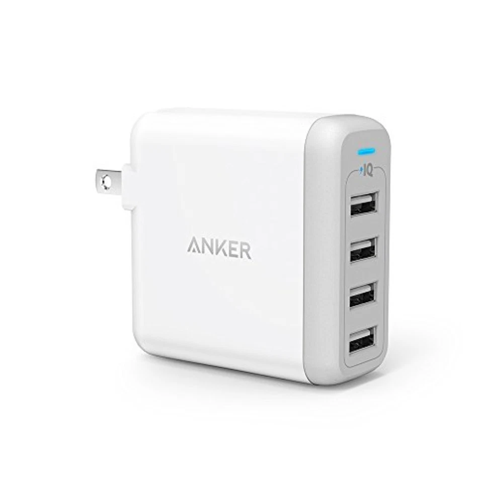 40W 4-Port USB Wall Charger Anker PowerPort 4 for Galaxy S7,S6,iPhone 7,6s - WH - Image 1 of 4