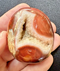 RARE ! Natural Red Carnelian Geode Crystal Quartz Agate Gem Specimen Palm Stone - Picture 1 of 18