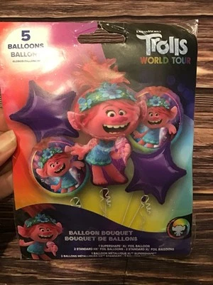 Trolls World Tour 5 Balloon Bouquet -new - image 1 of 2