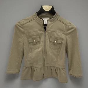White House Black Market Damen Schößchen Stil Jacke durchgehender Reißverschluss Größe 6 khaki  - Bild 1 von 15