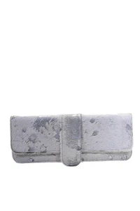 J.J. Winters Womens Metallic Calf Hair Magnetic Closure Clutch Bag White Size S - Picture 1 of 6