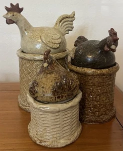 Sealed Chicken Ceramic Canisters Set Of 3 EXCELLENT CONDITION See Photos - Picture 1 of 21