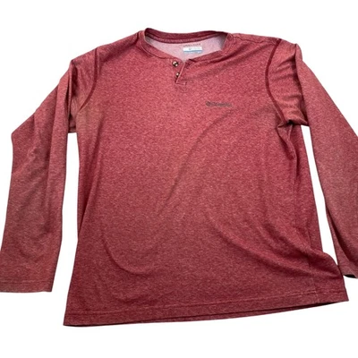 Columbia Men's Henley Shirt Medium Red Long-Sleeve Omni-Wick Polyester/Cotton  - Image 1 of 4